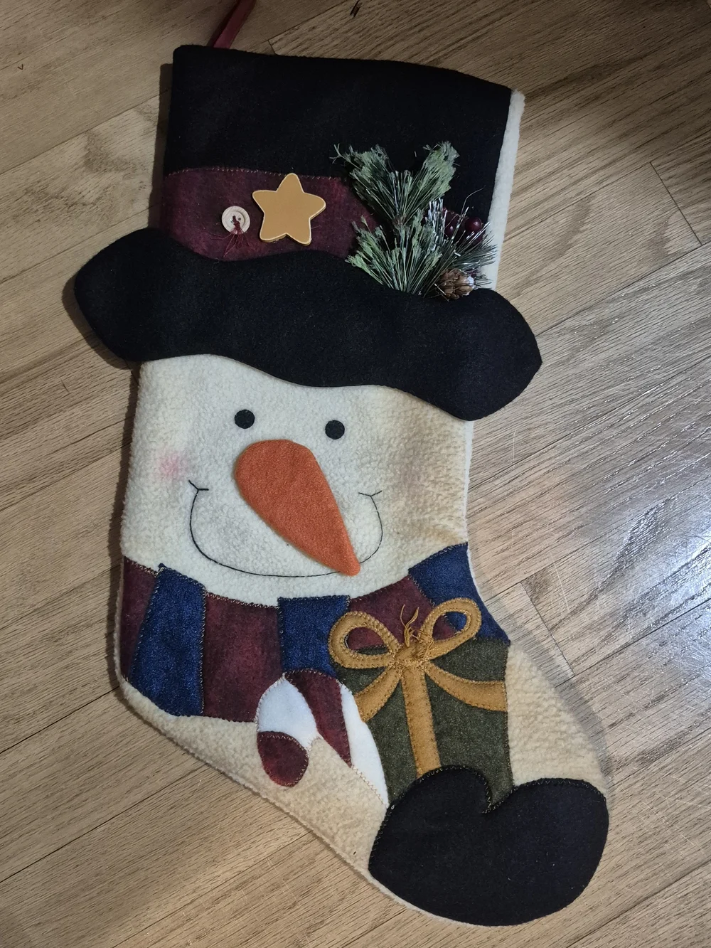 Vintage Style Prima Creations Fleece Felt Christmas Stocking Snowman Present